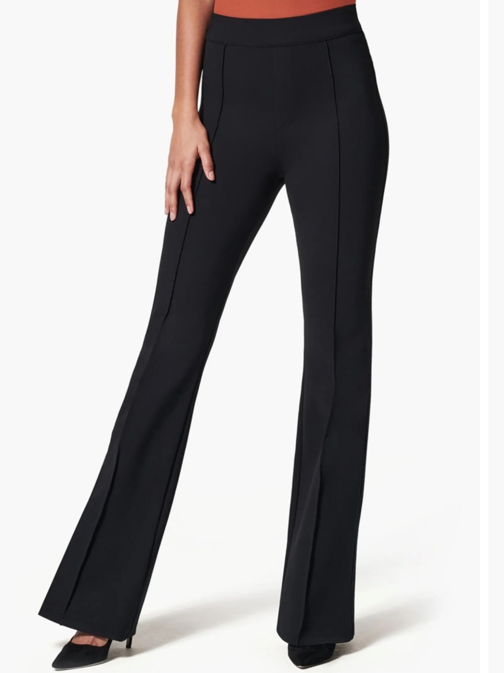 SPANX Perfect Fit Ponte Flare Pull On High Rise Stretch Pants Black Women’s Sz L